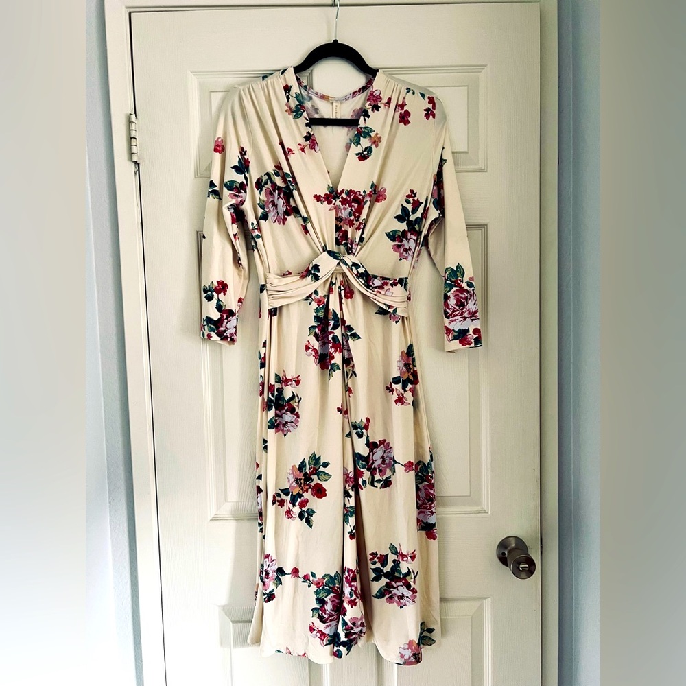 PinkBlush - Ivory floral knot front dress